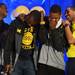 Michigan freshman Caris LeVert, junior Tim Hardaway Jr., freshman Glenn Robinson III and assistant coach LaVall Jordan share a laugh while on stage during the Michigan Alumni Association pep rally at the Renaissance Atlanta Waverly Hotel in Atlanta on Friday, April 5, 2015. Melanie Maxwell I AnnArbor.com